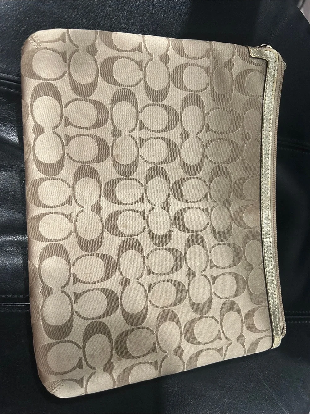 Coach Signature Pouch with Colorful Sunglasses Graphic - Beige 10.5w x 8.5L